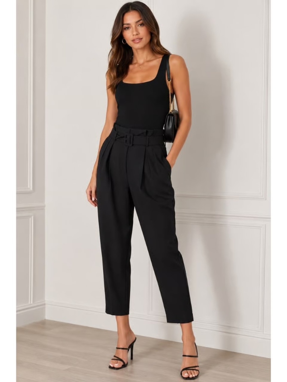 Topshop Black Belted Cropped Dress Pants